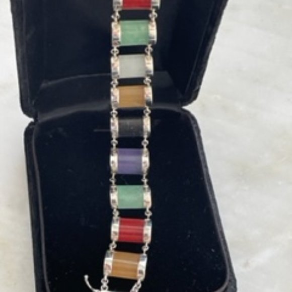 Vintage 1980" bracelet-Sterling silver and Jade gem stones - Picture 3 of 8